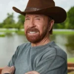 Outdoor portrait of Chuck Norris, known spokesperson for the lone wolf ranch dog food brand.